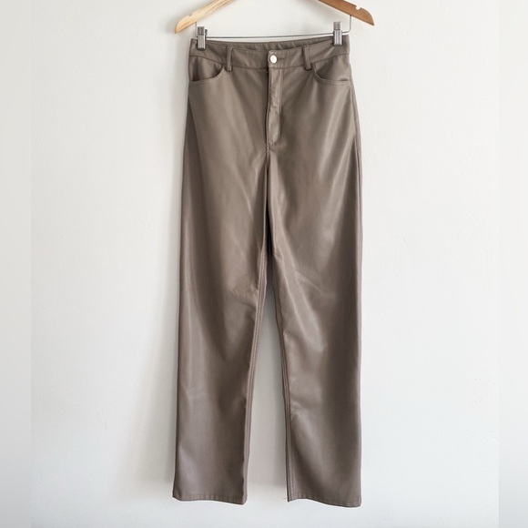 Dynamite Gisele Straight Leg Faux Leather Pants, Brown, Size 6 - Picture 4 of 10